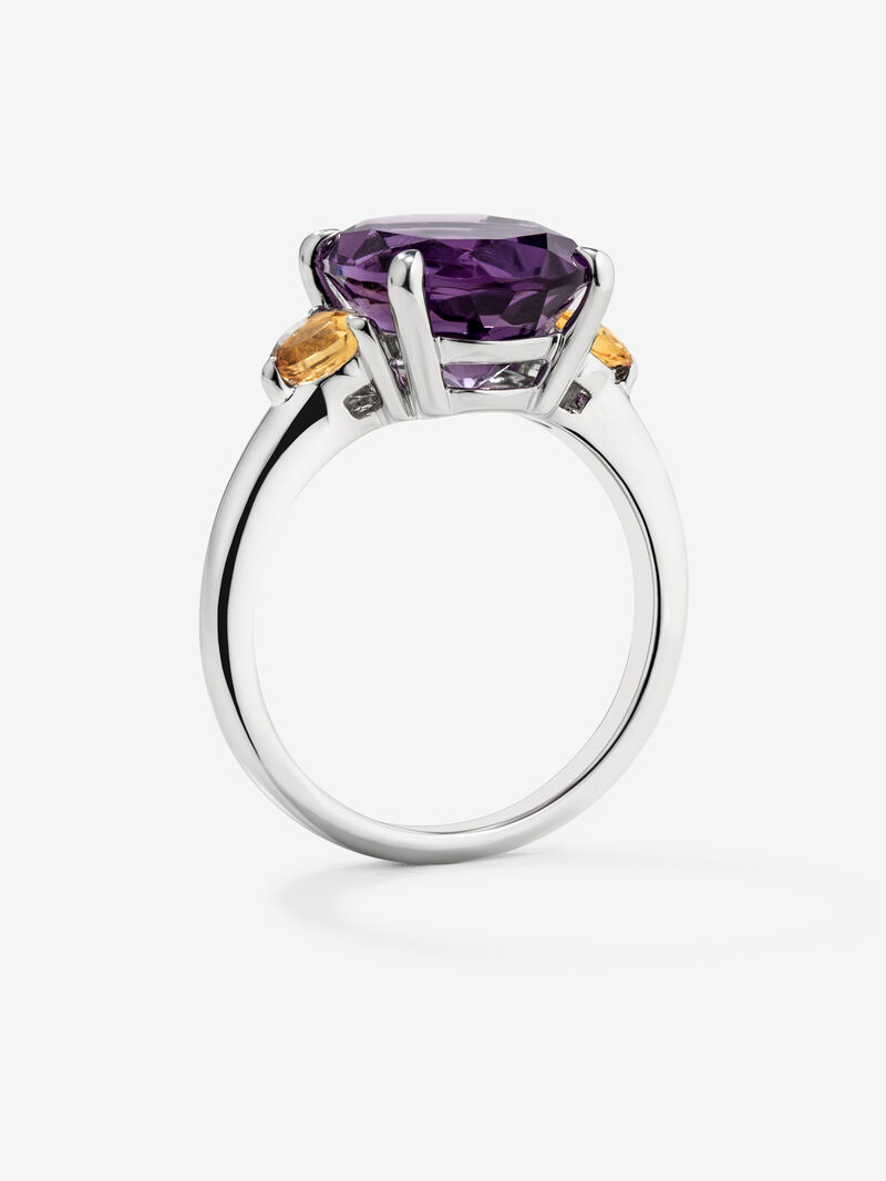 925 silver triple ring with oval-cut purple amethyst and 2 brilliant-cut citrine quartz image number 4