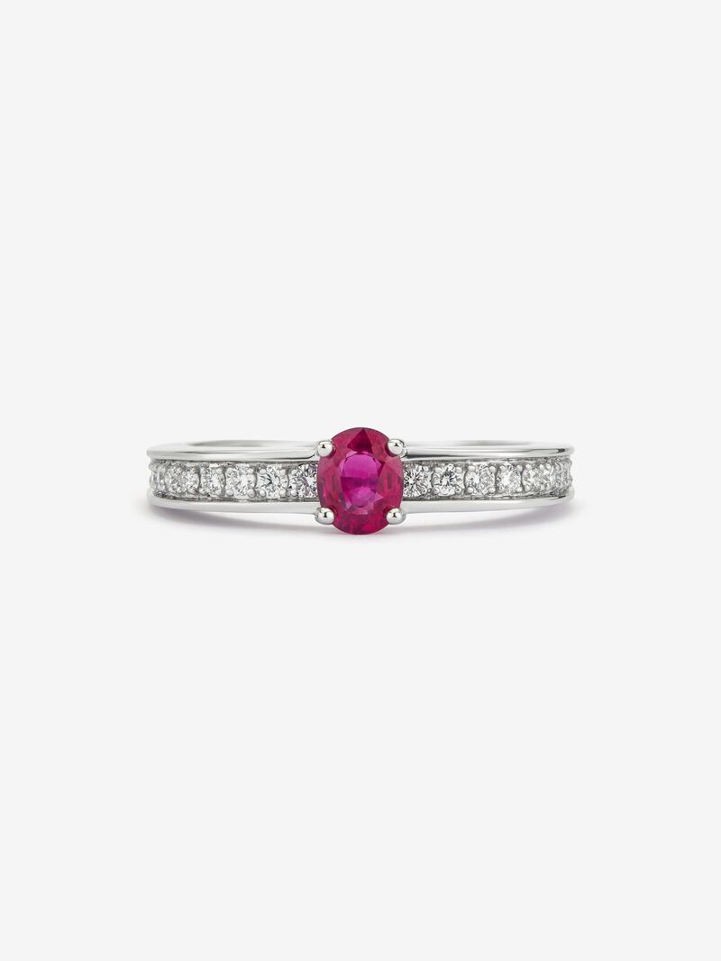 18K white gold ring with oval-cut red ruby ​​of 0.42 cts and 22 brilliant-cut diamonds with a total of 0.16 cts image number 2