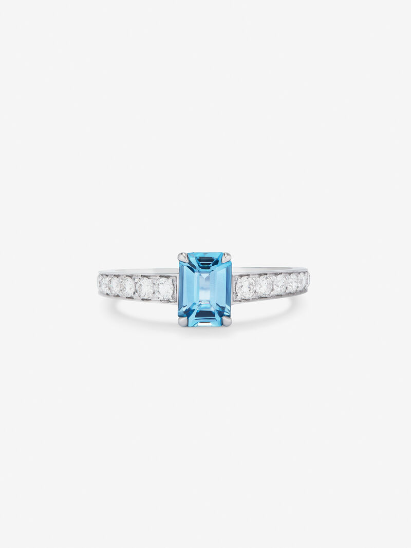 18K White Gold Solitaire Ring with Topaz and Diamond image number 2