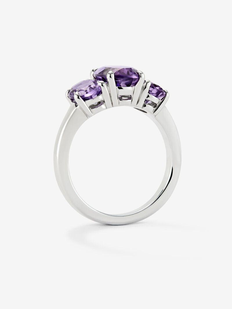 925 silver triple ring with oval-cut purple amethysts of 3.21 cts image number 4