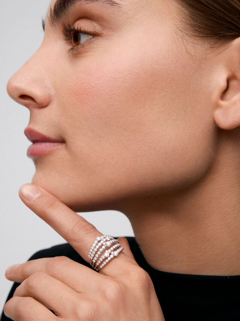 18K white gold multi-arm ring with 70 brilliant-cut diamonds with a total of 1.43 cts image number 1