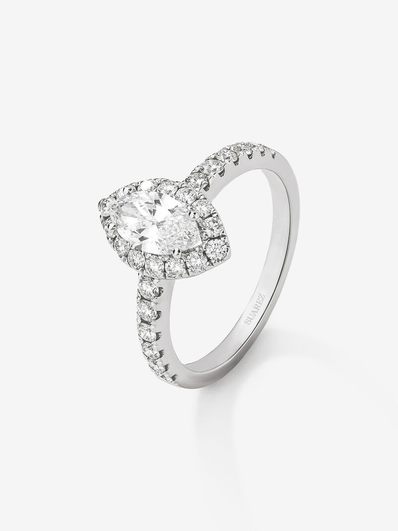 18K white gold ring with 0.7 ct marquise cut diamond and brilliant cut diamond border and arm with a total of 0.63 cts image number 0