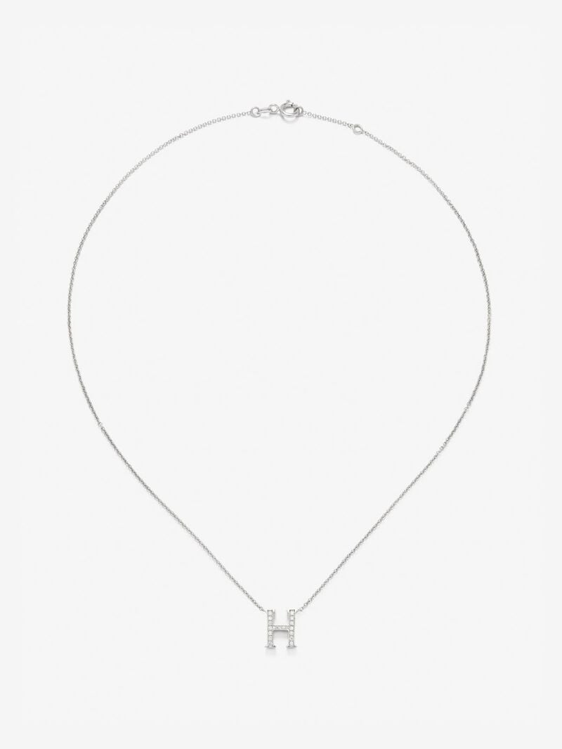 18K white gold pendant with letter H and brilliant-cut diamonds image number 0