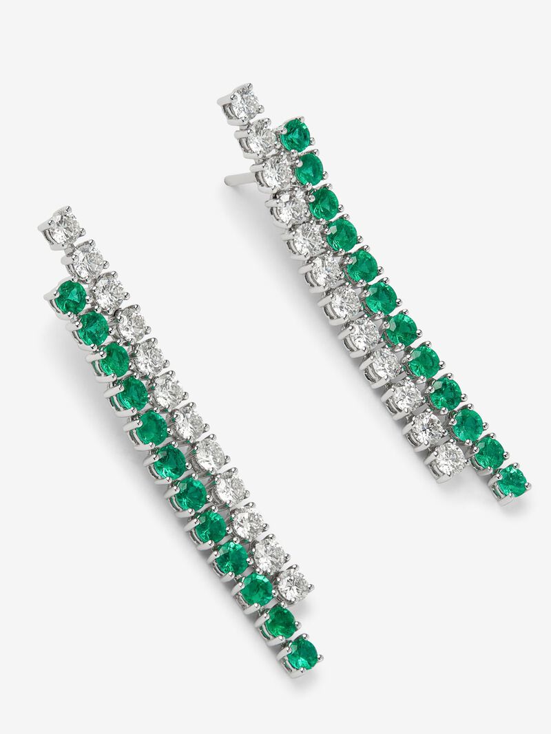 18K white gold earrings with green emeralds in bright 2,21 cts and white diamonds in 2.57 cts bright size image number 2