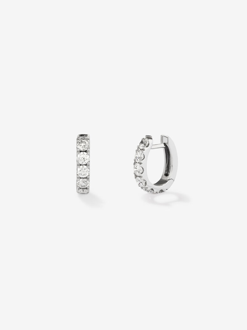 18K White Gold Hoop Earrings with Diamonds image number 1