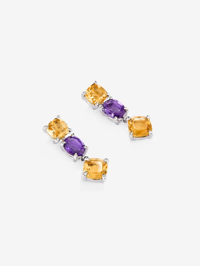925 silver earrings with citrine quartz and purple amethysts image number 2