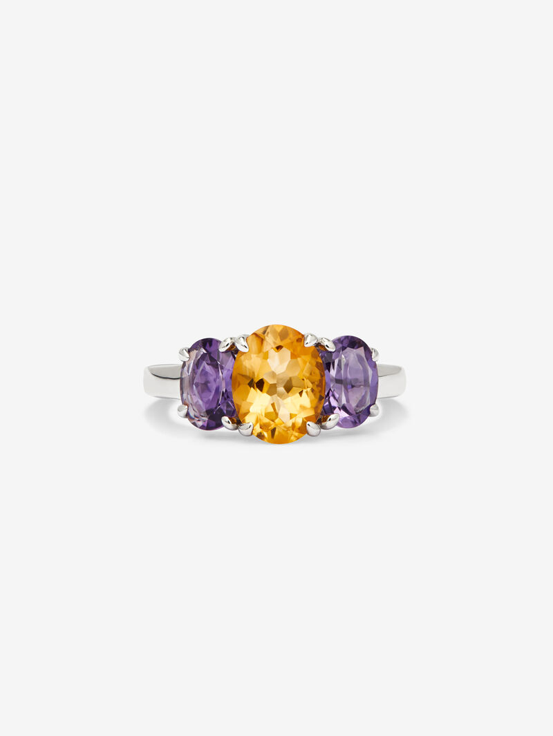 925 Silver Trio Ring with Citrine and Amethysts image number 2