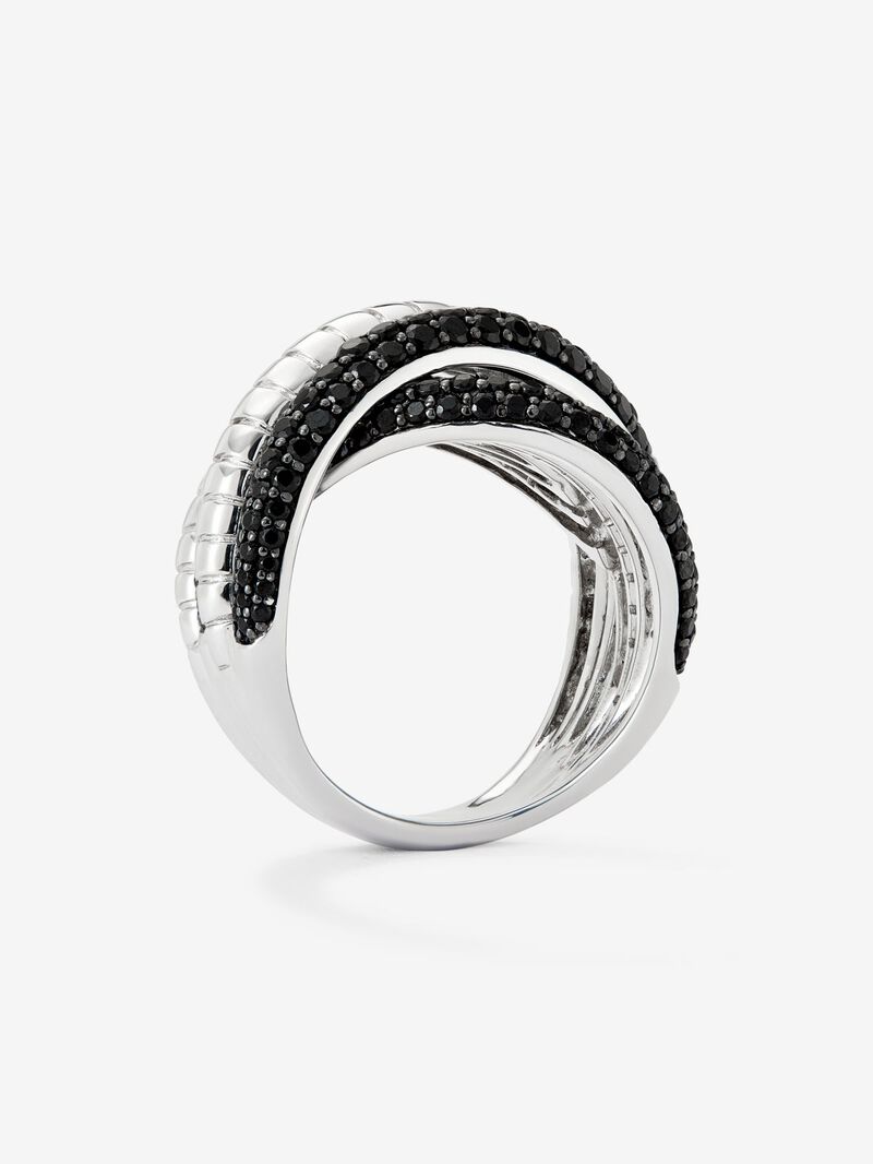 Wide multi-arm 925 silver ring with 213 brilliant-cut black spinels image number 2