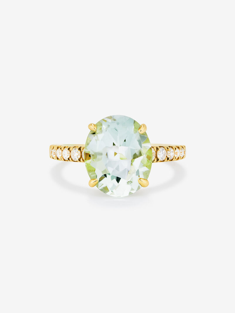 18K yellow gold ring with oval-cut green amethyst of 4.34 cts and 12 brilliant-cut diamonds with a total of 0.29 cts image number 2