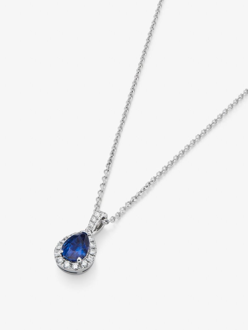 18K white gold pendant with pear-cut blue sapphire of 1.08 cts and brilliant-cut diamonds with a total of 0.1 cts image number 2