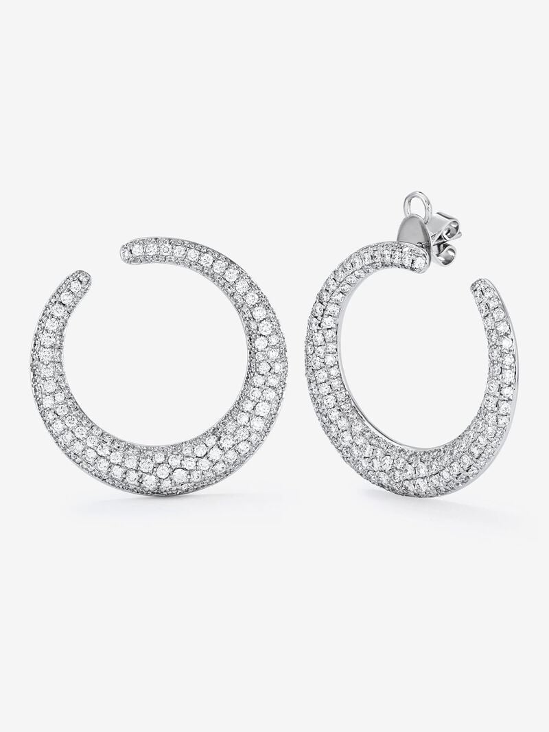 Great Open White Gold Open Aro Earrings with White Diamond Pavé image number 1
