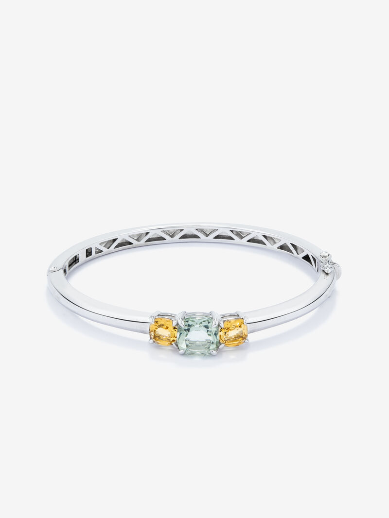 Silver bracelet with green amethyst and yellow citrines image number 0