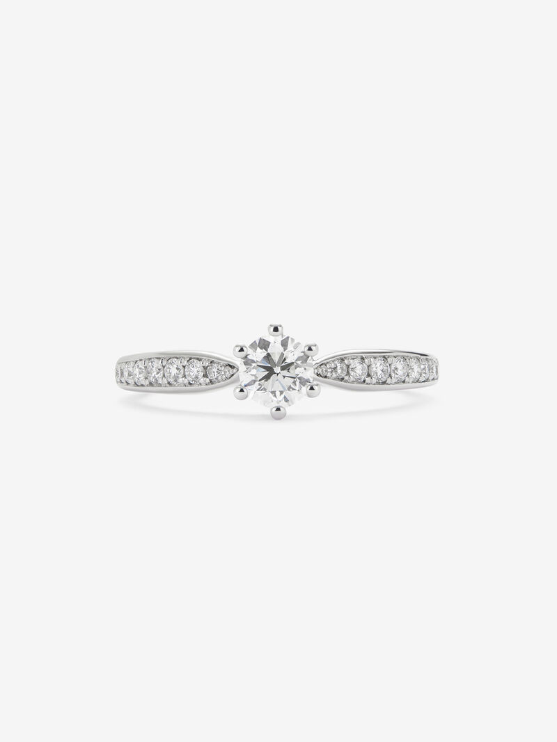 Solitaire ring in 18K white gold with a central 0.40-carat brilliant-cut diamond and additional diamonds totaling 0.19 cts image number 2