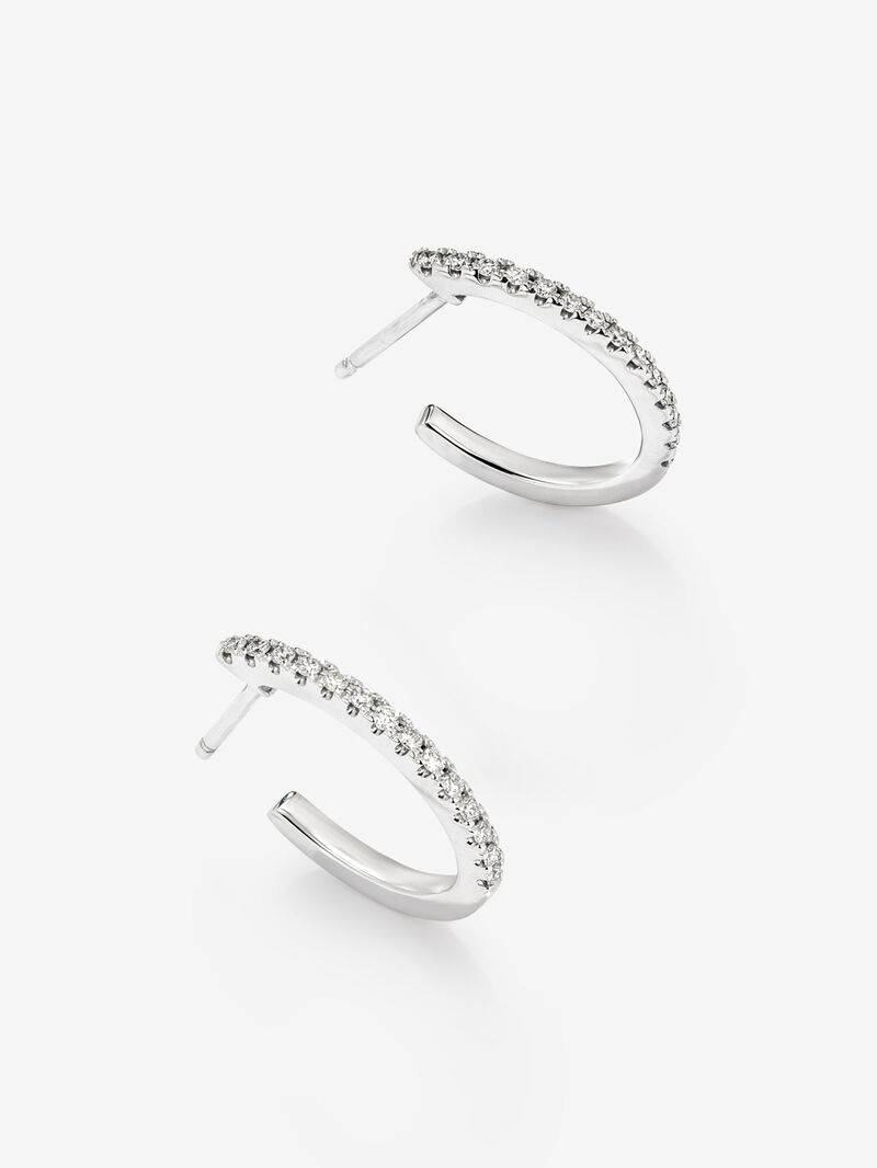 Thin hoop earrings made of 18K white gold with diamonds image number 2