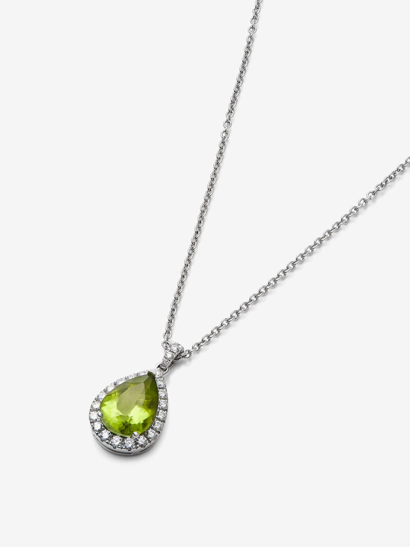 18K white gold pendant with pear-cut green peridot of 2.58 cts and 33 brilliant-cut diamonds with a total of 0.36 cts image number 2