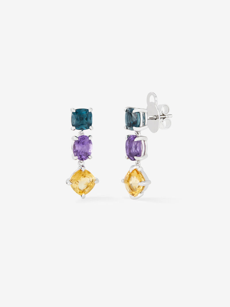 Long 925 silver earrings with topaz, amethyst, and citrine image number 0