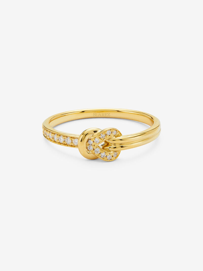 18K yellow gold ring with 15 brilliant-cut diamonds with a total of 0.09 cts and a knot shape image number 2