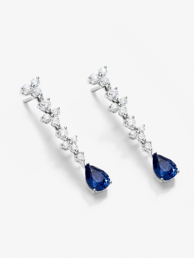 18K white gold earrings with 2 pear-cut blue sapphires of 1.82 cts and 24 brilliant-cut diamonds with a total of 0.86 cts image number 2