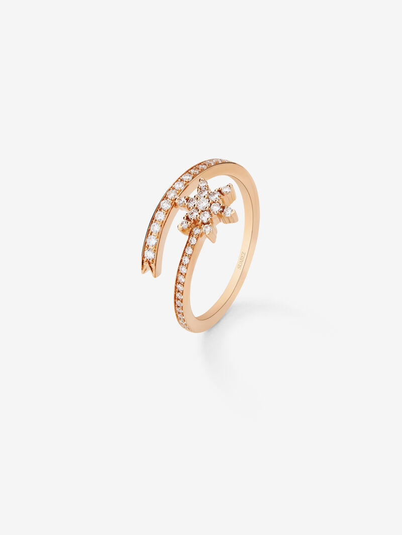 Open cross star ring in 18K rose gold with diamonds image number 0