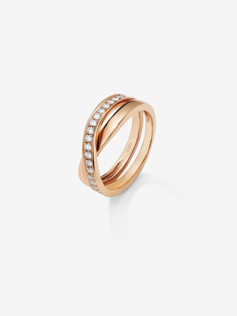 18K Rose Gold Crossed Ring with Diamonds image number 0