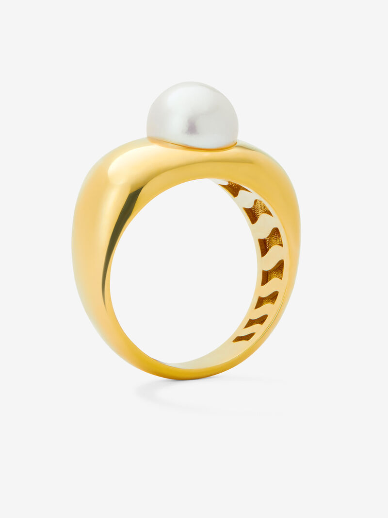 18K yellow gold ring with 8mm akoya pearl image number 4