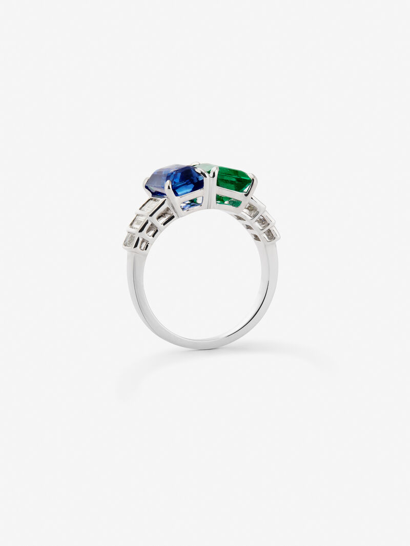 You and 18k white gold ring with blue sapphire in 2.82, green emerald in octagonal size 1.98 cts and white diamonds in 0.69 cts baggos image number 4