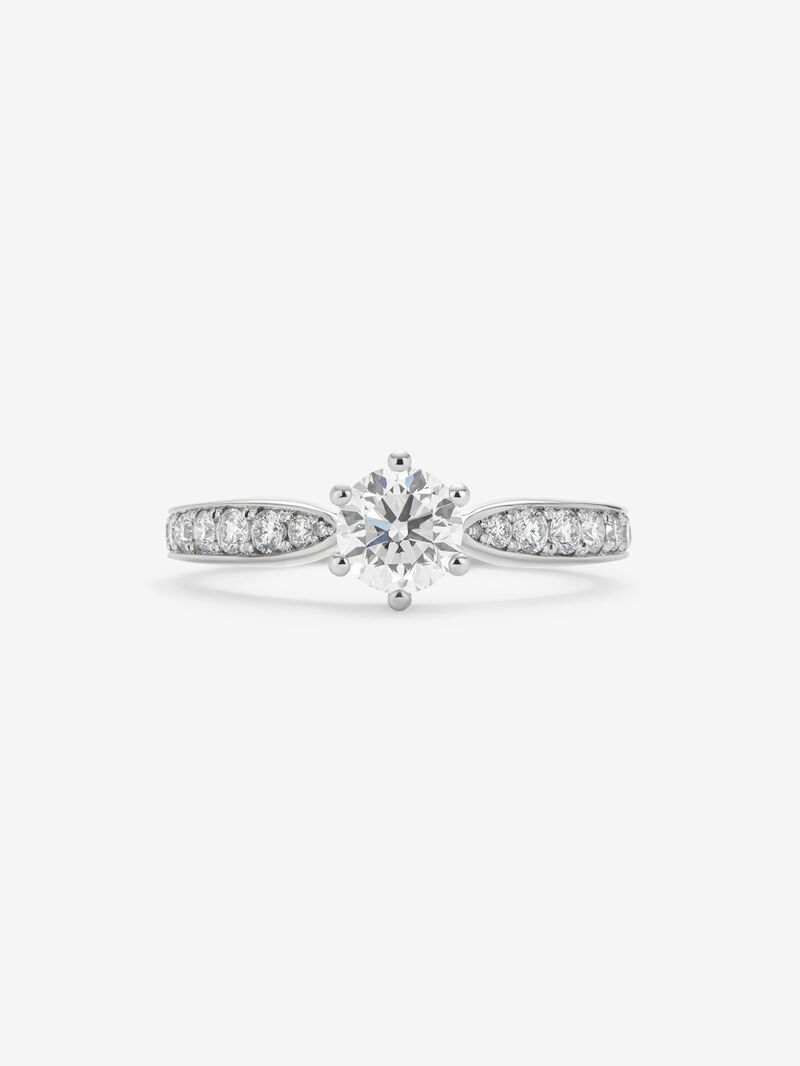 Solitaire ring in 18K white gold with a central 0.70-carat brilliant-cut diamond and additional diamonds totaling 0.30 cts image number 2