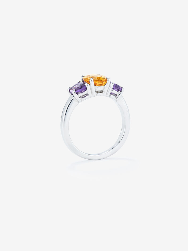 925 Silver Trio Ring with Citrine and Amethysts image number 4