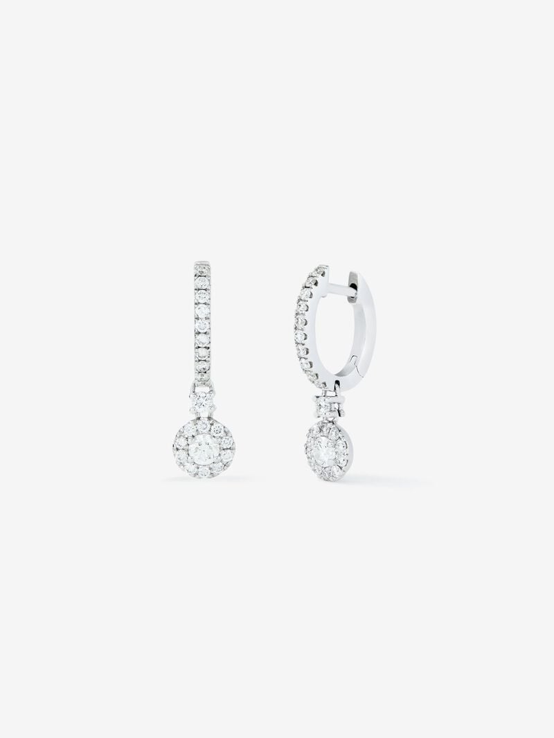 Hoop earrings with solitary pendant encircled by 18K white gold with diamonds image number 1
