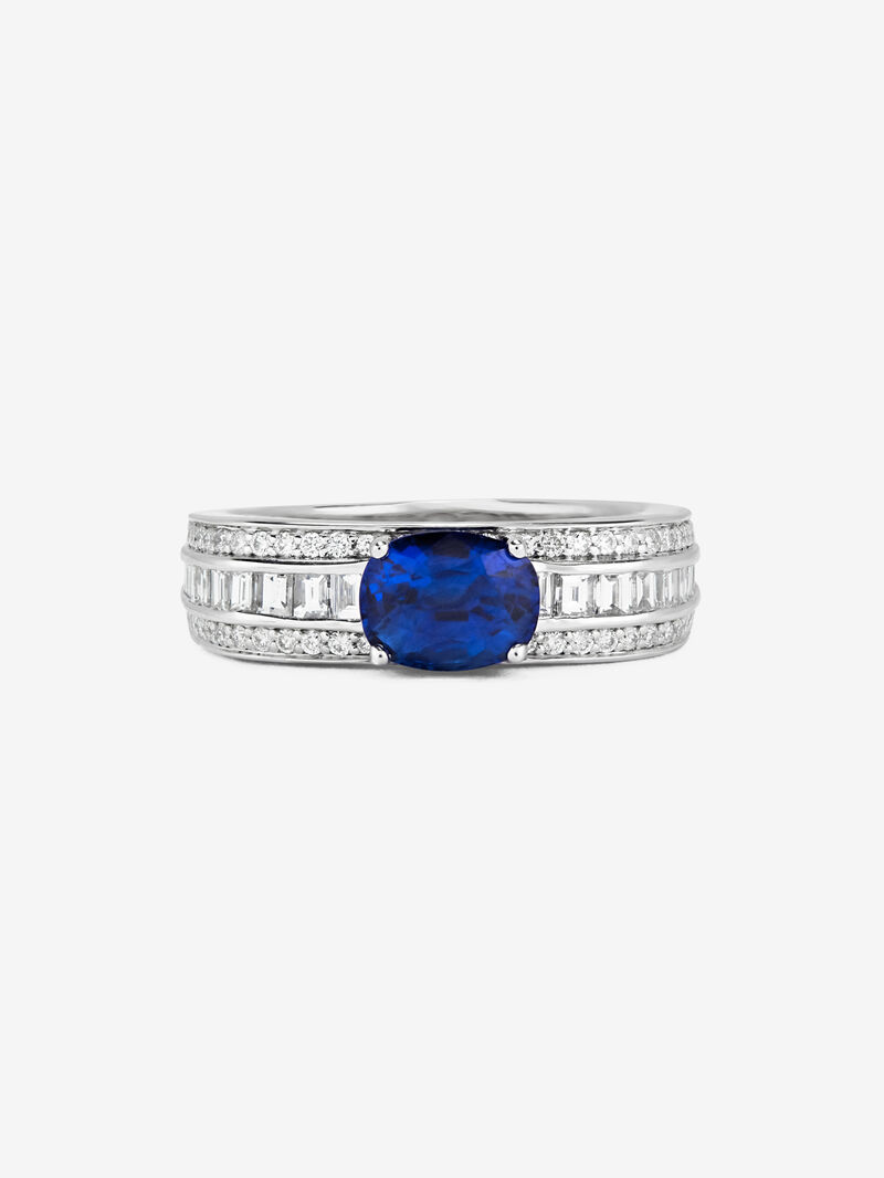 18K White Gold Ring with Royal Blue Zafiro in 1.56 cts and white diamonds in 0.71 cts image number 2