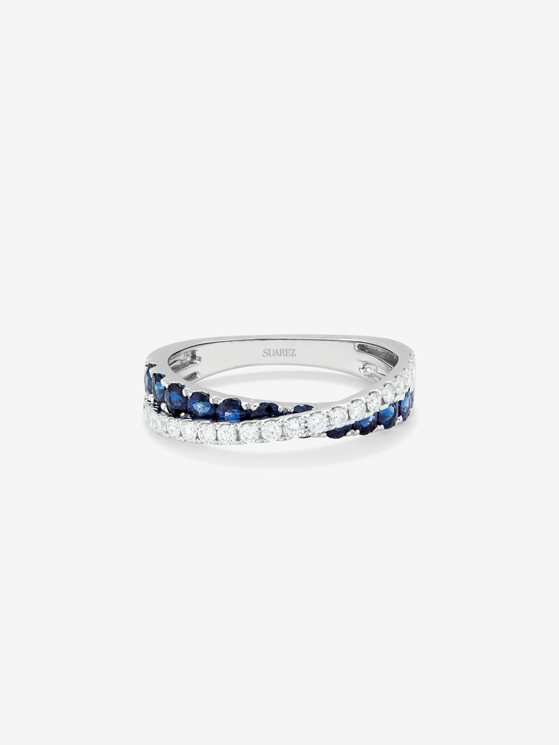 18K white gold crossover ring with sapphire and diamond image number 2