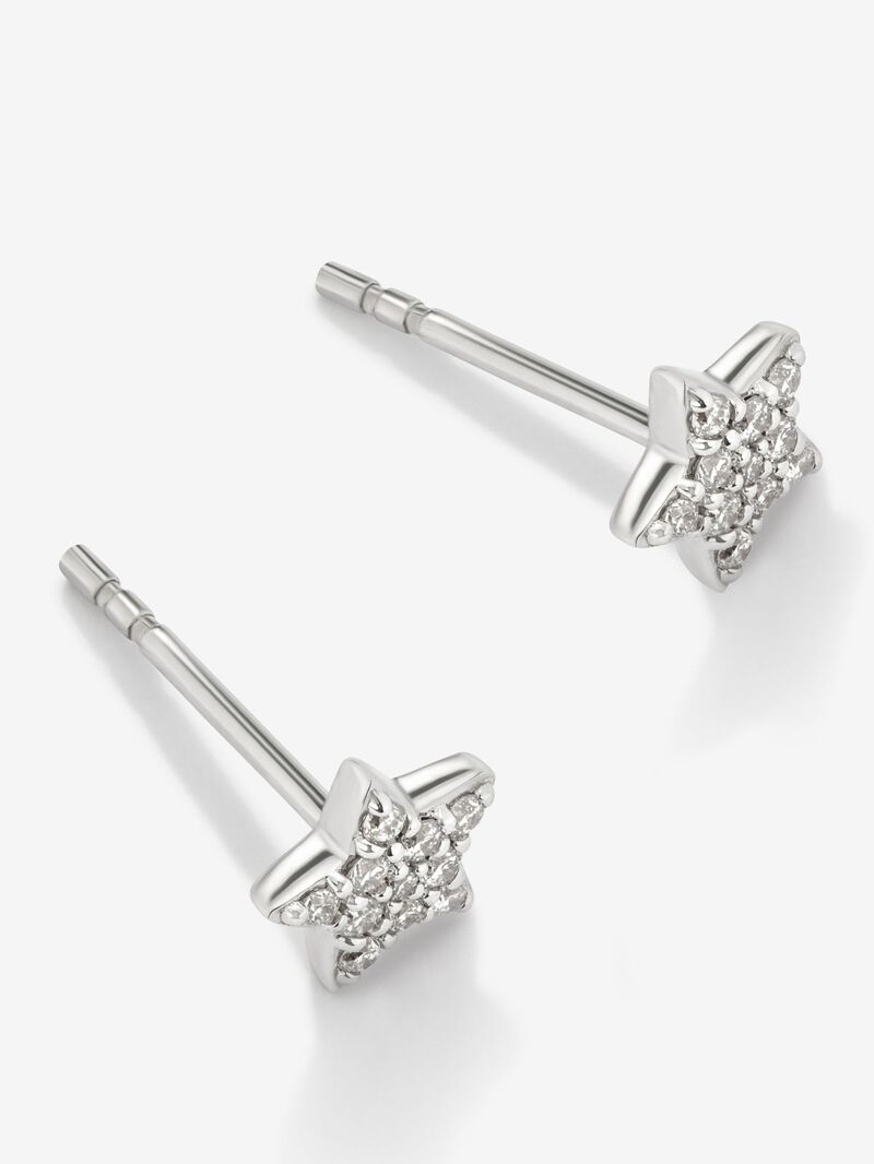 18K White Gold Star Earrings with Diamonds image number 2