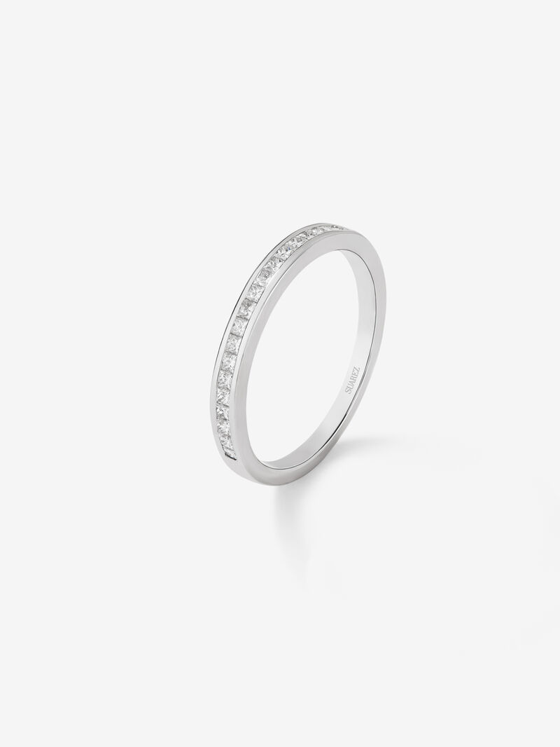 Half-eternity engagement ring made of 18K white gold with princess cut diamonds on band image number 0
