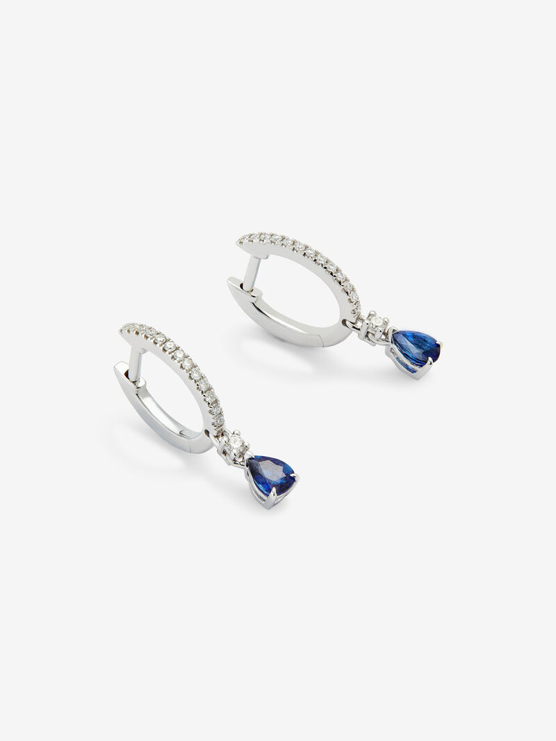 18K white gold earrings with 2 pear-cut blue sapphires of 0.57 cts and brilliant-cut diamonds with a total of 0.16 cts image number 2