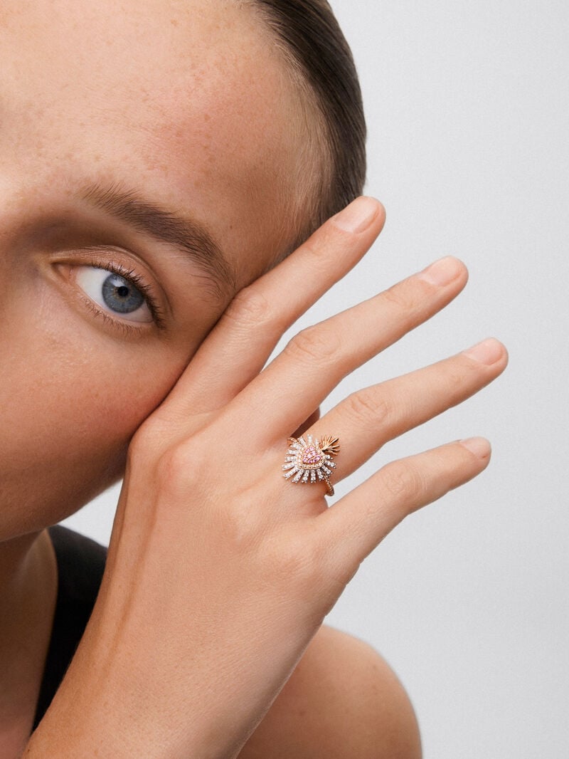 18K pink and white gold ring with 9 brilliant-cut pink sapphires with a total of 0.1 cts, 46 brilliant-cut diamonds with a total of 0.17 cts and 40 brilliant-cut brown diamonds with a total of 0. 17 cts image number 3