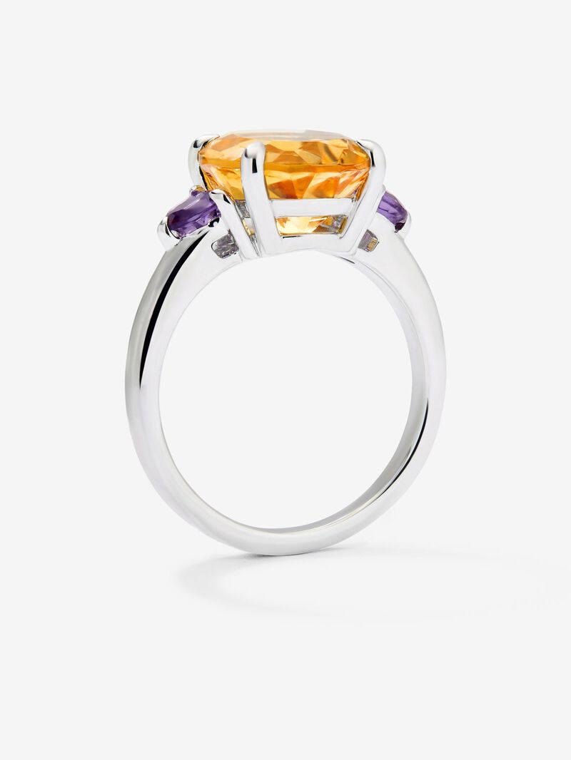 925 silver triple ring with oval-cut citrine quartz and 2 brilliant-cut purple amethysts image number 3