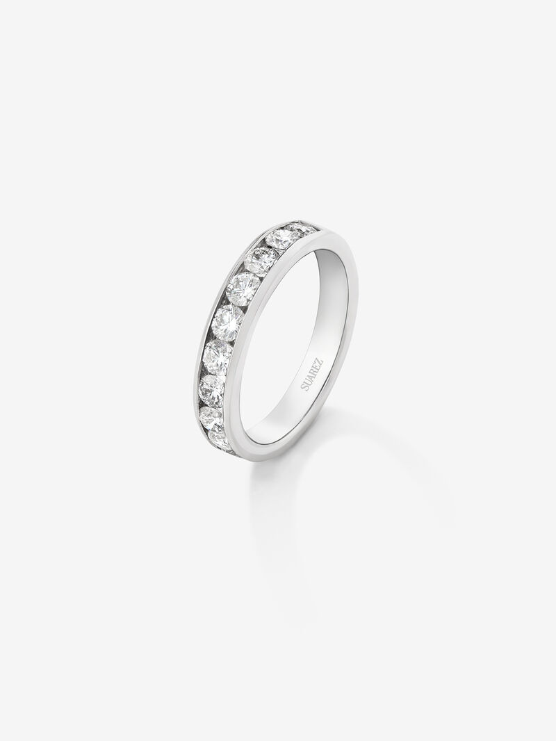 Half alliance ring, 18K white gold engagement ring with diamond band. image number 0