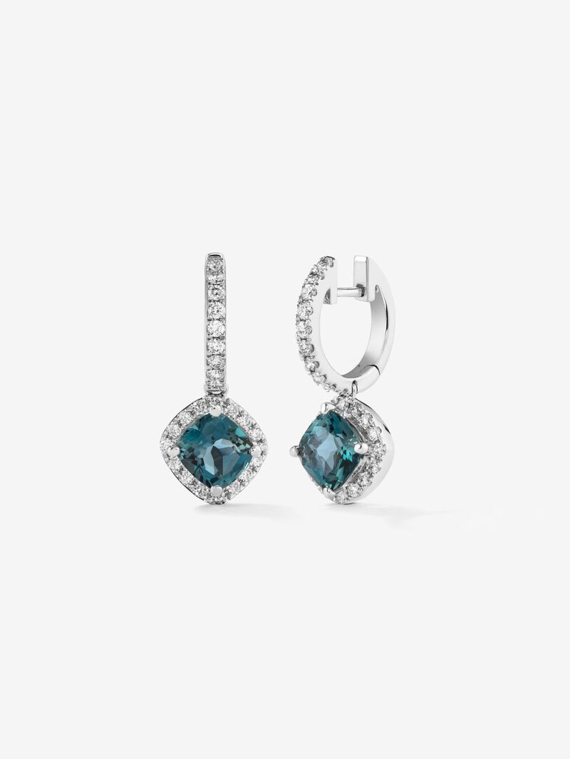 18K white gold hoop earrings with 2 cushion-cut London blue topazes with a total of 2.16 cts and 52 brilliant-cut diamonds with a total of 0.49 cts image number 0