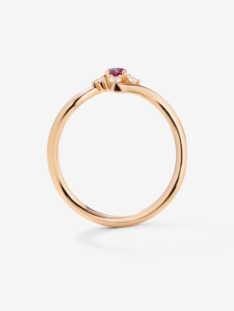 18K rose gold ring with brilliant cut ruby ​​of 0.14 and 4 brilliant cut diamonds with a total of 0.08 cts image number 4