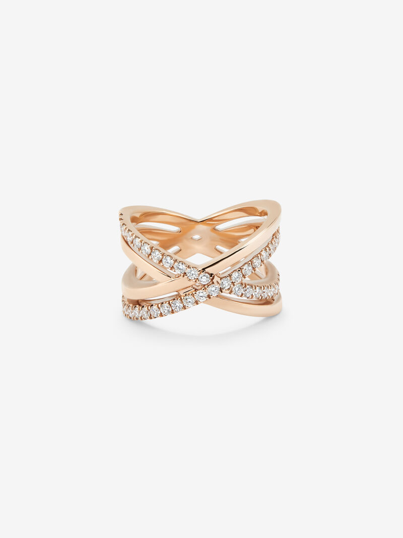 18K Rose Gold Double Crossed Ring with Diamonds image number 0