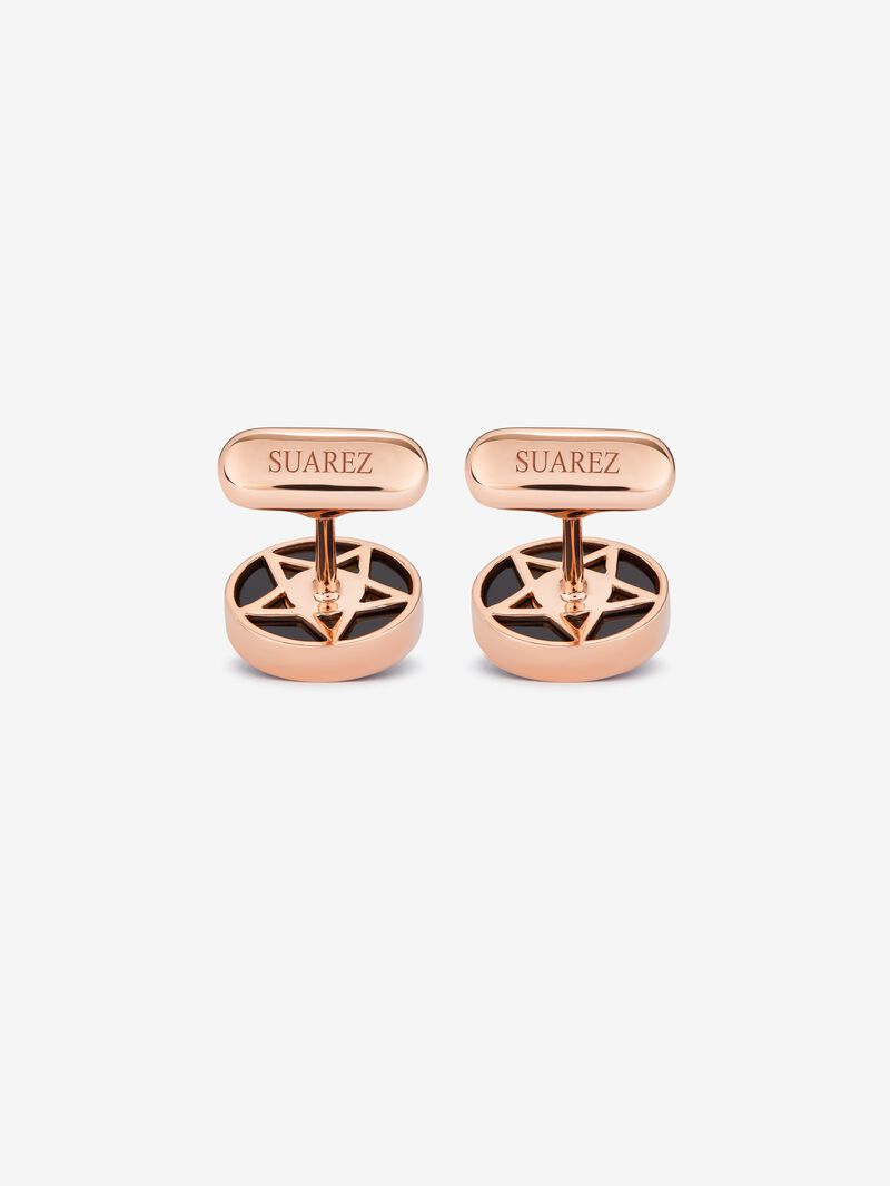 18K rose gold cufflinks with black onyx and 2 brilliant-cut diamonds with a total of 0.006 cts image number 1