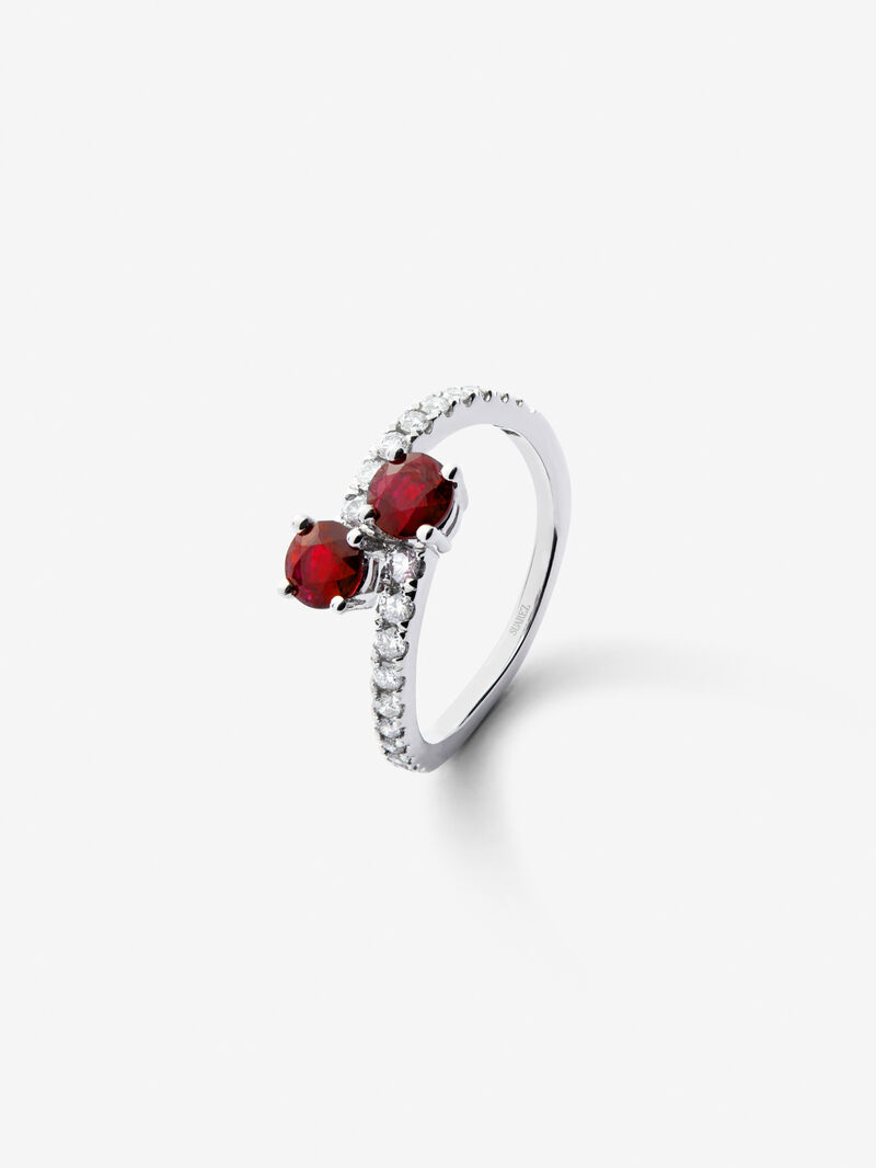 You and I 18k White Gold Ring with Red Rubyes in Bright Size 1.02 cts and White Diamonds in Bright Size of 0.34 CTS image number 0