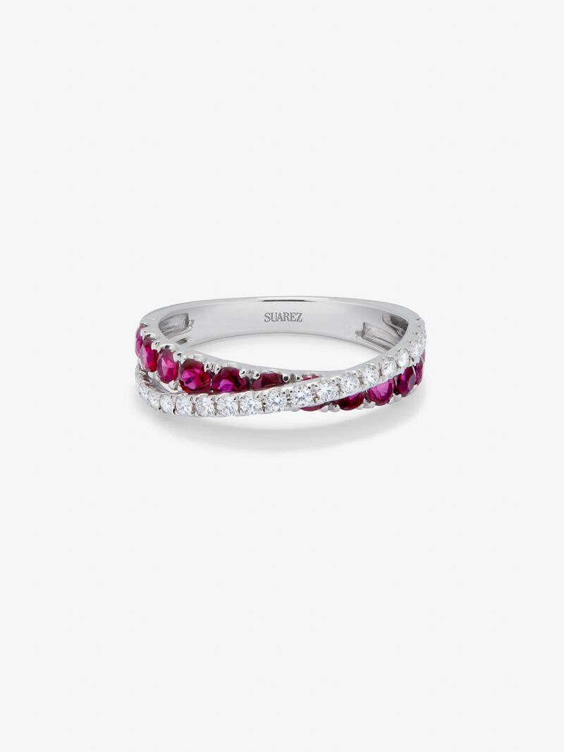 Double crossed ring in 18K white gold with 12 brilliant-cut rubies with a total of 0.95 cts and 20 brilliant-cut diamonds with a total of 0.33 cts image number 4