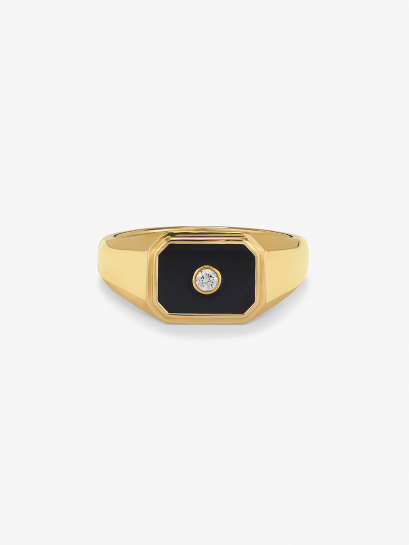 Medium Yellow Gold Seal Ring of 18K with 0.98 cts black and 0.03 cts diamond image number 2