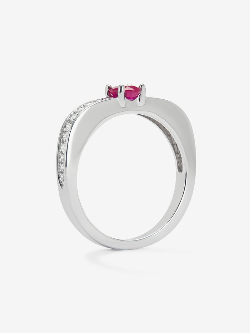 18K white gold ring with oval-cut red ruby ​​of 0.42 cts and 22 brilliant-cut diamonds with a total of 0.16 cts image number 4