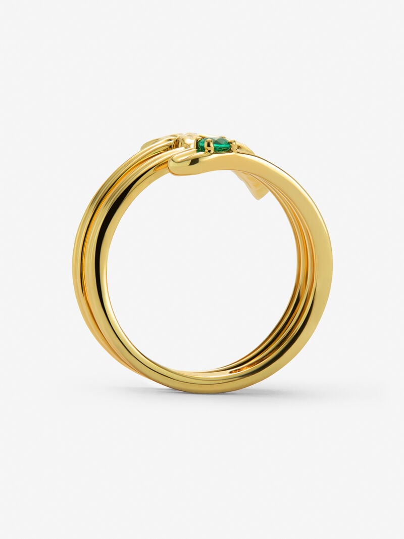 18K yellow gold ring with a 0.06 ct brilliant-cut emerald, in a maple leaf design image number 4