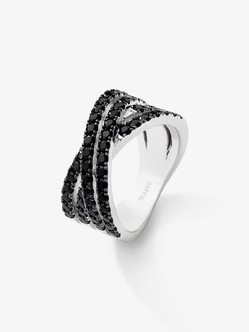 925 silver cross ring with brilliant-cut black spinels image number 0
