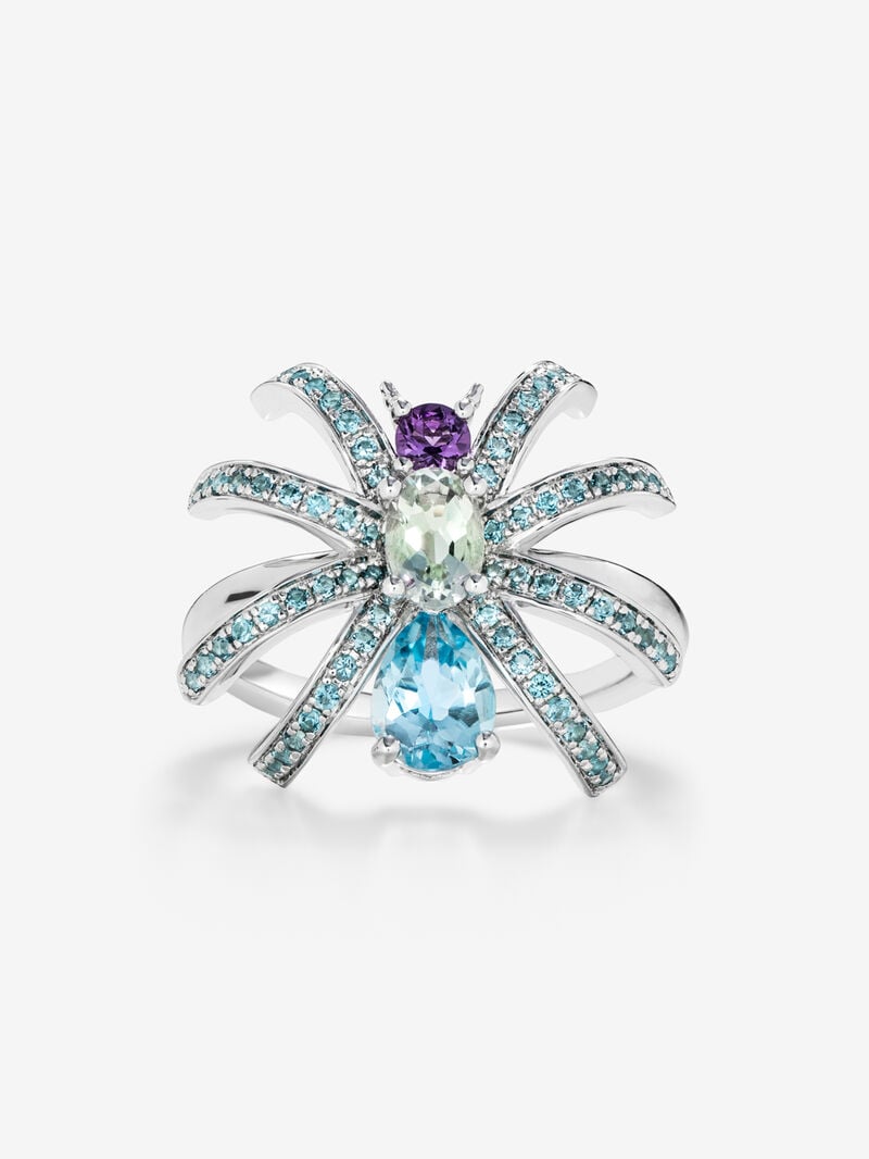 Silver Spider Ring with Topacios and amethyst image number 1