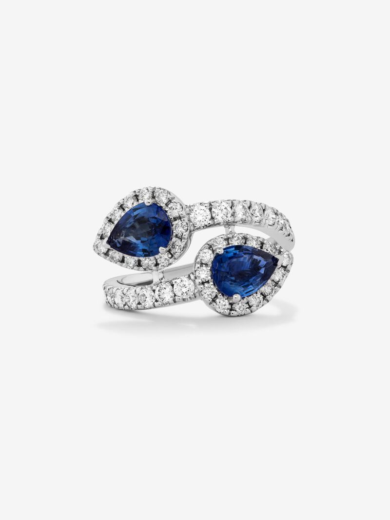 You and me ring in 18K white gold with 2 pear-cut blue sapphires with a total of 1.4 cts and 44 brilliant-cut diamonds with a total of 0.77 cts image number 2