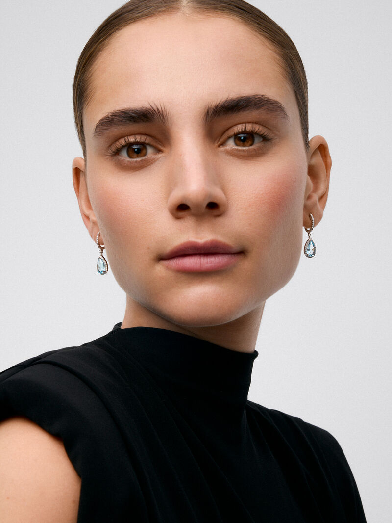 18K white gold hoop earrings with topaz and diamond pendant image number 3